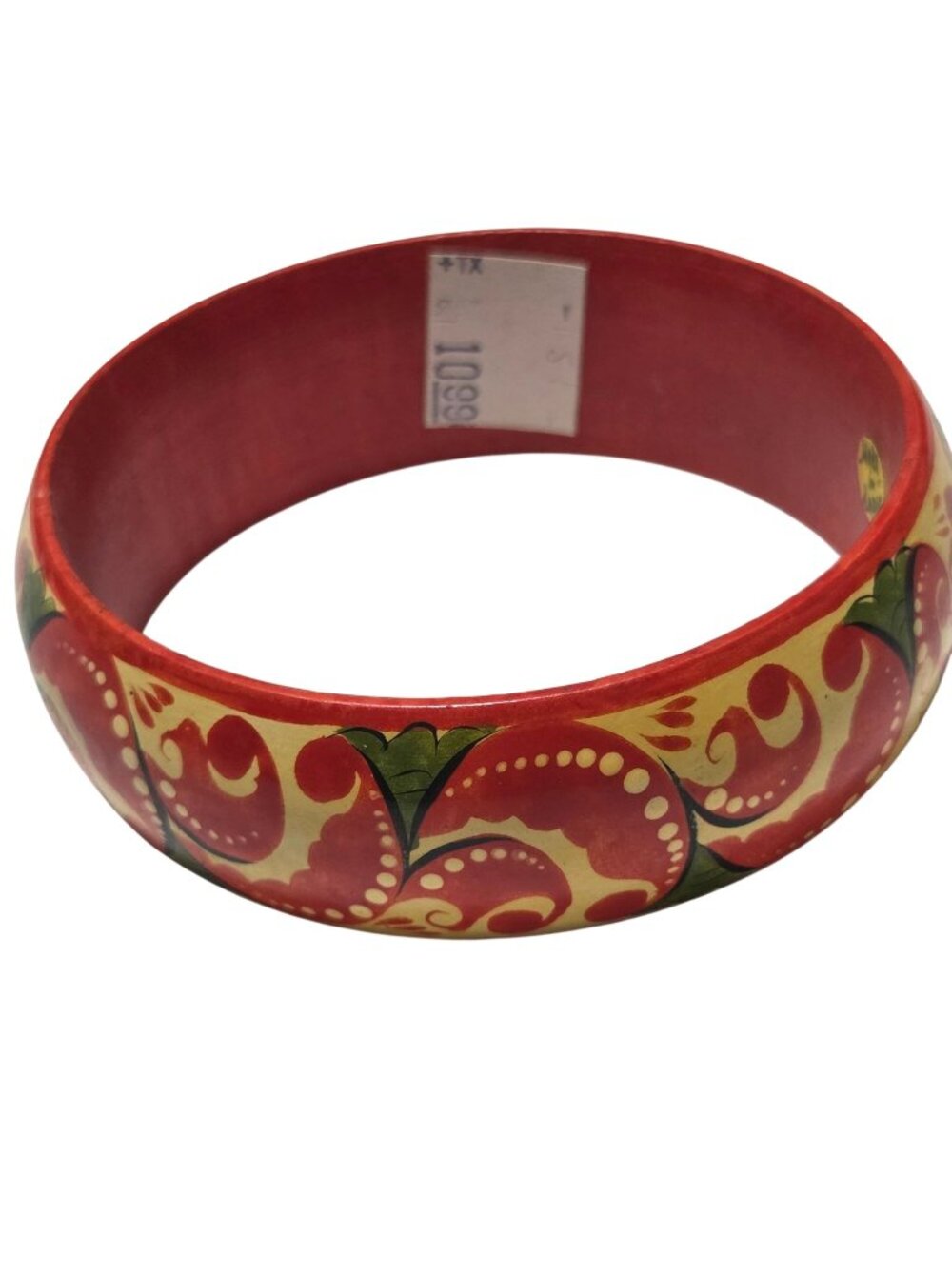 Hand Painted Wooden Bangle Bracelet Red Yellow Green Design Fashion Jewelry